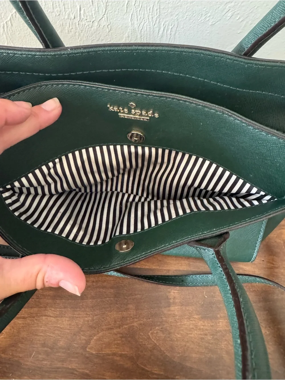 kate spade Hunter Green Leather Satchel with Removable Strap